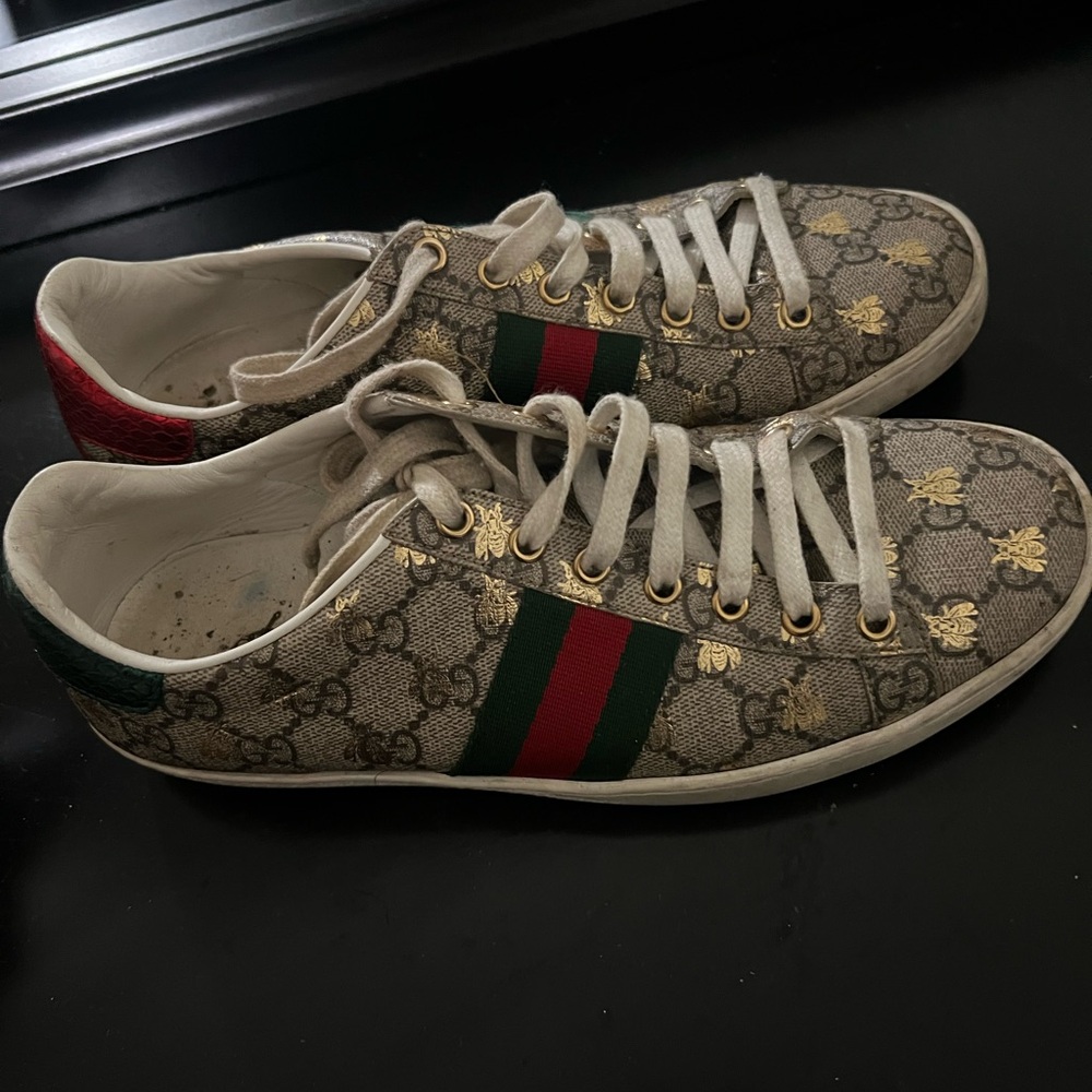 Gucci Monogram Sneakers with Red and Green Accents